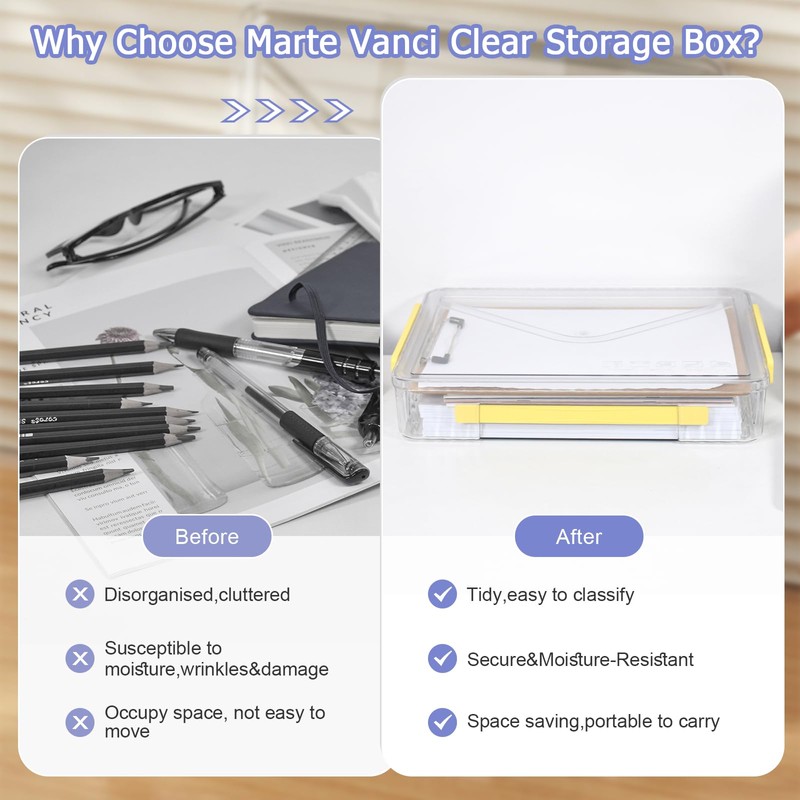 Marte Vanci Plastic Storage Box with Lid, Clear A4 File