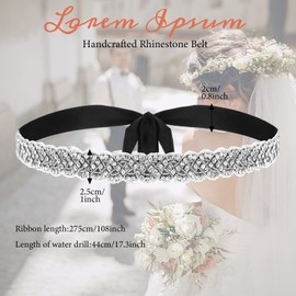 Bridal Rhinestone Silver Belt Crystal Tie Belt Sash Women, black, silver
