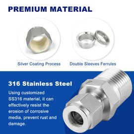 VALVENTO 2Pcs 316 Stainless Steel Compression Tube Fitting 3/4" OD x 3/4" NPT Male Straight Adapter Connector with Double Ferrules for Oil, Chemical, and Natural Gas Connections