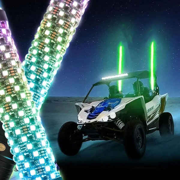 JMTBNO 2X 1FTT ATV Fat Whips Thick Spiral Chasing RGB