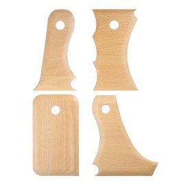 HARFINGTON 4pcs Pottery Ribs Trimming Tools Beech Pottery Profile Curved Big Wave Shaper Texture Rib Beech Wood for Carving Ceramics Clay