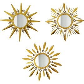 Champagne Gold Round Mirrors for Wall Pack of 3 - | Decorative Mirrors Wall Decor& Vintage Room Decor | Sunburst Circle Mirrors Modern Gifts for Women & Moms | Rhinestones Mirrors