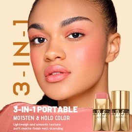 Blusher Stick, Long Lasting 3 in 1 Blush Stick for Cheeks Lips Eyes, Liquid Blush Waterproof Cream Blush, Blushers for Women Girls Cheeks Korean Makeup (06)