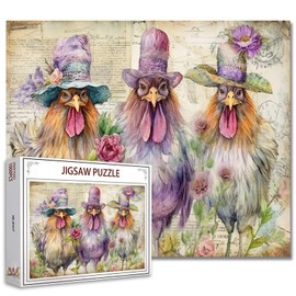 1000 Piece Vintage Jigsaw Puzzle for Adults,Rustic Chicken Art Puzzle,Family Fun Adult Puzzle Games 27 x 20 inch HD Quality Animals Rooster Photo Puzzle Elegant Rooster Family