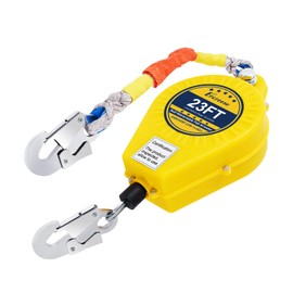 Encreese Self-Retractable Fall Arrester 23FT Double Locking Fall Arrest Protector Fall Protection Gear, Dual Alloy Steel PPE shell Heavy Duty Hook Cable Wire Rope Roofing Lifeline Safety Lanyard