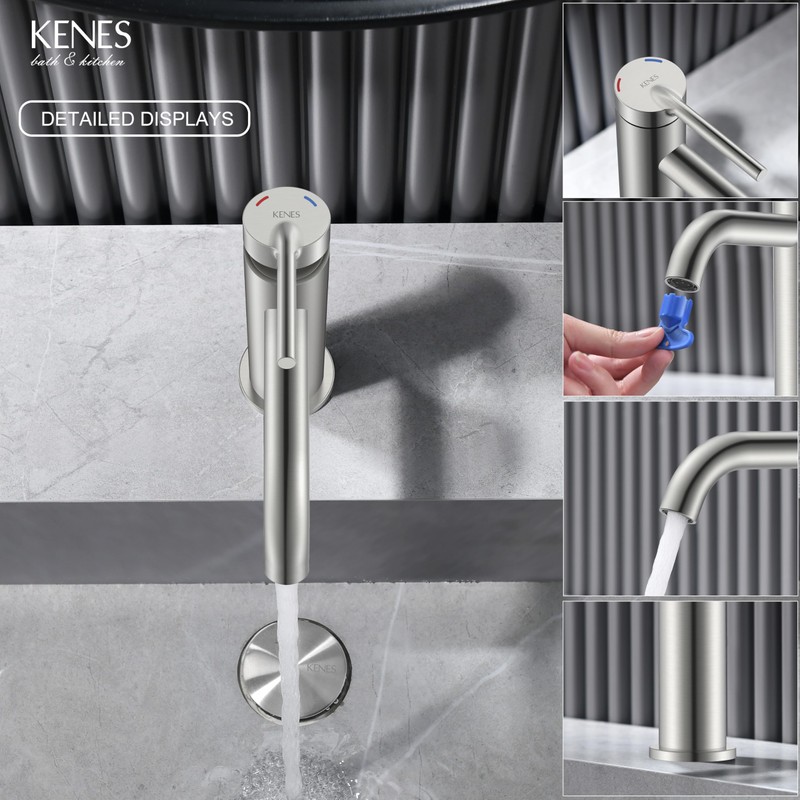 KENES Brushed Nickel Bathroom Faucet Single Hole Modern Bathroom Sink