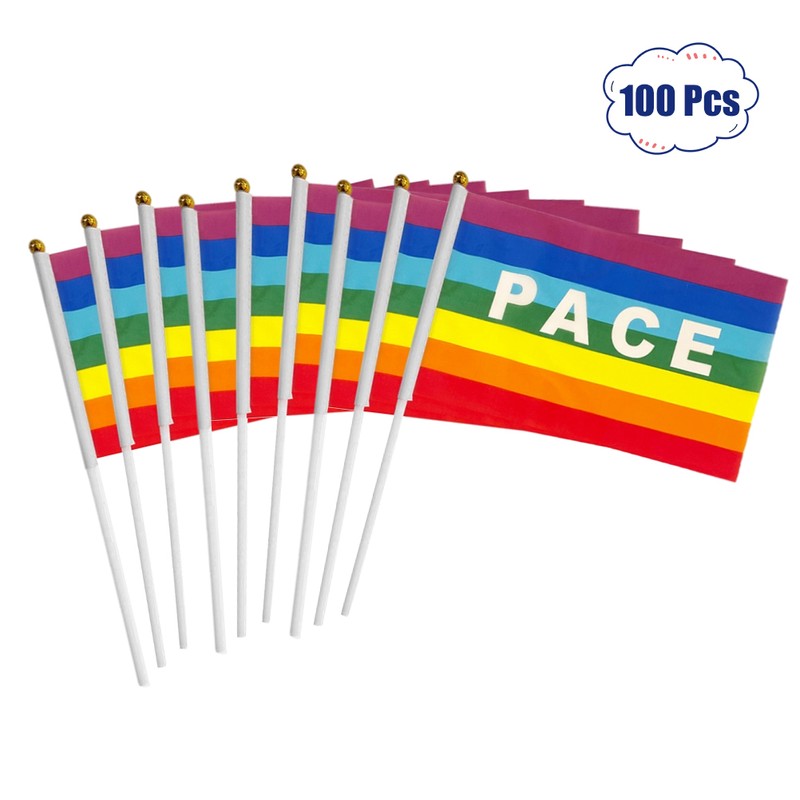 50/100Pcs Mini Peace Flag Rainbow Pacifist Flag Hand Held Polyester