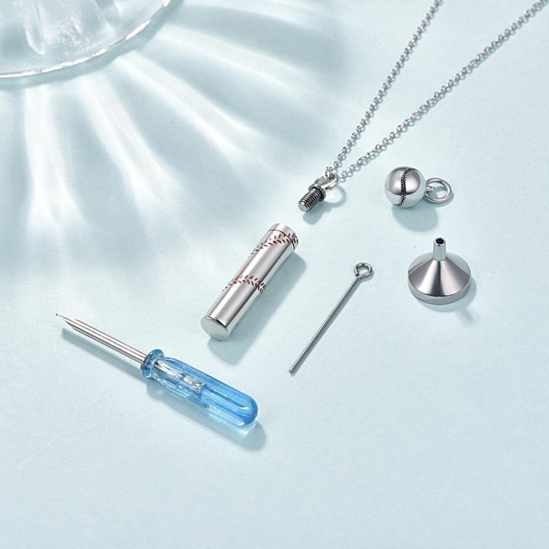 PRAYMOS Baseball Urn Necklace for Ashes 925 Sterling Silver Cremation