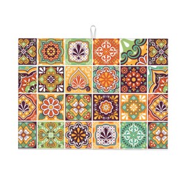 Mexican Tiles Colorful Dish Drying Mat For Kitchen Counter, Boho Ultra Absorbent Microfiber Dish Drying Pad for Coffee Countertop Decor Large 18"x24"