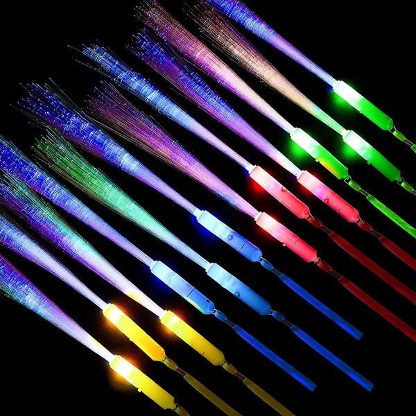 24 Pieces Glow Fiber Wands Sticks LED Light Wands Fiber