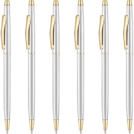 LPYITKOOD Metallic Retractable Ballpoint Pens, Slim, Silver 6 PCS