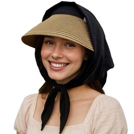 Croogo Straw Visor Hat Summer Outdoor Neck Shield Flap Visor Hat for Women Sun Protection Cap with Wide Brim Travel Fishing Beach Hat,Black-SV2503