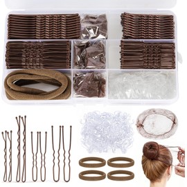 Kit de 385 Piezas de Horquillas y Pasadores para Cabello Incluye Redecillas Moño, Scrunchies y Gomas Accesorios de Peinado para Mujer con Caja Organizadora (Marrón)