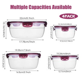 Set of 4 Food Storage Container with Lids, Plastic Mixing Bowls, Airtight Stackable Leakproof Reusable Storage Containers for Kitchen, BPA Free, Microwave, Freezer, Dishwasher Safe