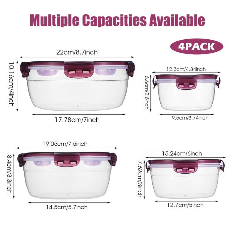 Set of 4 Food Storage Container with Lids, Plastic Mixing