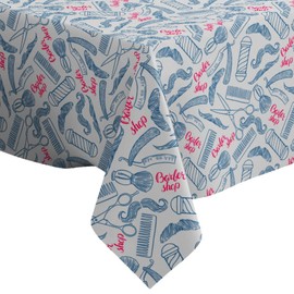 Xtremepads Barber Shop Hairdressing Pattern Pattern - Rectangle Oblong Linen Tablecloth, 60" x 102" inches Washable Decorative Table Cloth