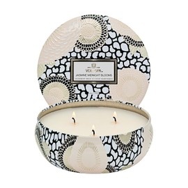 Voluspa Jasmine Midnight Blooms Candle, 3 Wick Tin Candle Jar, 12oz, 40 Hour Burn Time, Coconut Wax Candle for The Home, Handcrafted in The USA