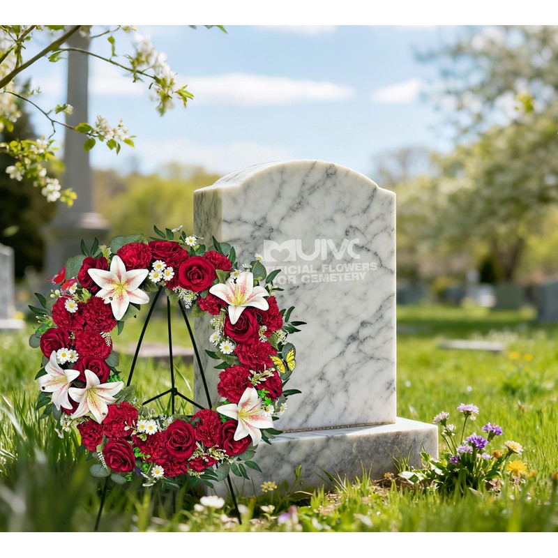 MUVIC Cemetery Wreath with Grave Holder, Memorial Day Wreaths for