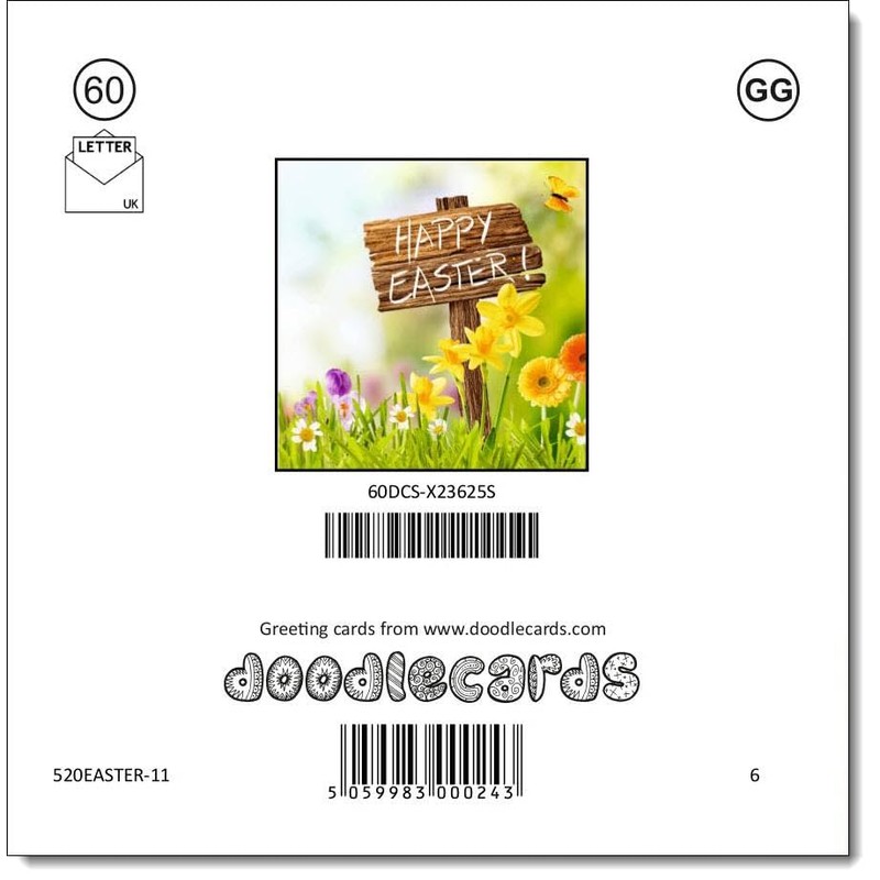 doodlecards Easter Card Happy Easter Sign Square Size with Plain