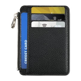 Small Wallet for Men Ultra Flat Mini PU Leather Wallet with Zip for 6 Cards Minimalist Style Bank Credit Card Coin Bag Vintage Leather, black, Casual