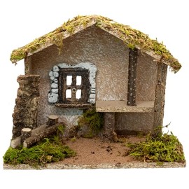 8" Nativity Stable with Window and Mossy Roof | Charming Tabletop Creche for Bethlehem Christmas Manger Scene | Traditional Religious Christian Home Décor for Holidays | Made in Italy