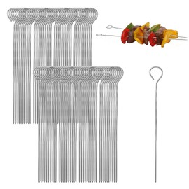 SHENGYIG 80 Pieces 15 cm Kebab Skewers Stainless Steel Barbecue Skewers Stainless Steel Roulade Skewers Multifunctional Meat Needle with Hole Ring for Vegetables, Meat Rolls and Grilling
