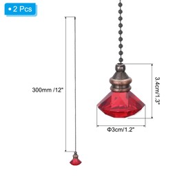 PATIKIL Ceiling Fan Pull Chain, 2 Pack 12" Decorative Diamond Pendant Chain Extender Charm Extension Pull String for Ceiling Fans Light Lamp, Red