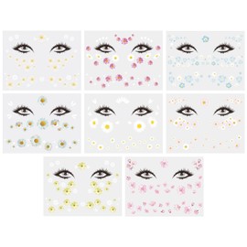 Pack of 8 Flower Face Tattoo Stickers, Daisy Temporary Tattoo Stickers, Women's Fashion Tattoo Stickers, Creative Waterproof Stickers, Carnival Party Face Decoration