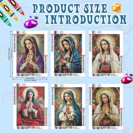 DOZEEZOP 6 Pack 5D Diamond Painting Kits for Adults, Diamond Art Kits for Adults Beginners of All Ages, Round Full Drill Arts and Crafts Gems Home Wall Decor 12x16 Inches Religious