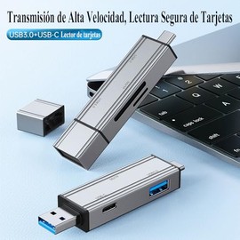 4 en 2 Lector de Tarjetas USB C y USB 3.0 con USB 3.0/ Tarjetas SD/TF/USB-C, USB-C a USB Cámara Lector de Tarjetas de Memoria Adaptador para Todas Las