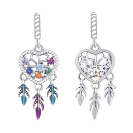 Lakese 925 Sterling Silver Charms for Women Bracelet Necklace Pendants with 5A Cubic Zirconia,Colored Zircon Dream Catcher Charm Christmas Anniversary,Jewelry Gift for Women Friends Family