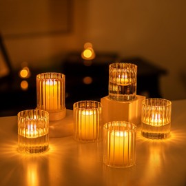 Hewory Glass Hurricane Candle Holder Set of 6, Clear Glass Candle Holders for Pillar Candles Floating Candles, 4 inch Glass Cylinder Hurricane Vases for Centerpieces Wedding Christmas Home Decor