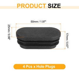 uxcell Plastic Hole Plugs, 4Pcs 50x25mm Oval Pipe Tubing End Cap, Pipe Tube Insert Cap, Table Chair Leg Hole Covers for Table Chair Legs, Metal Tubing, Fences, Black