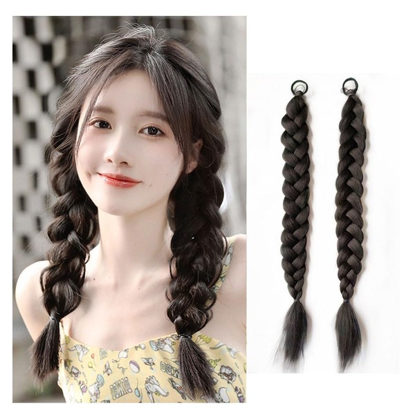 Hair Extension Braid Wig, 17.7 inches (45 cm), Braided Ponytail Wig, Twin Tail, Braid, Extension, Dance Extension, Hair Extension, Costume, Event, Party, Birthday Party, Kids (Black Brown)