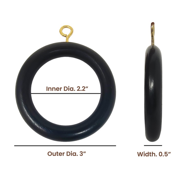 Premium 12 Pcs Wooden Curtain Drapery Rings, Black for 1