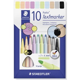 STAEDTLER Triplus Highlighter, Ergonomic Triangular Shank, Line Width 1-4 mm, Dries in Seconds, Polypropylene Barrel Guaranteed Long Life, 10 Highlighters in Cardboard Case, 362 C10
