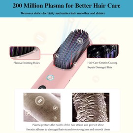 Cordless Hair Straightener Brush Comb Portable Straightening Brush for Women Anti-Scald Hot Hair Brush Heat Comb Pink