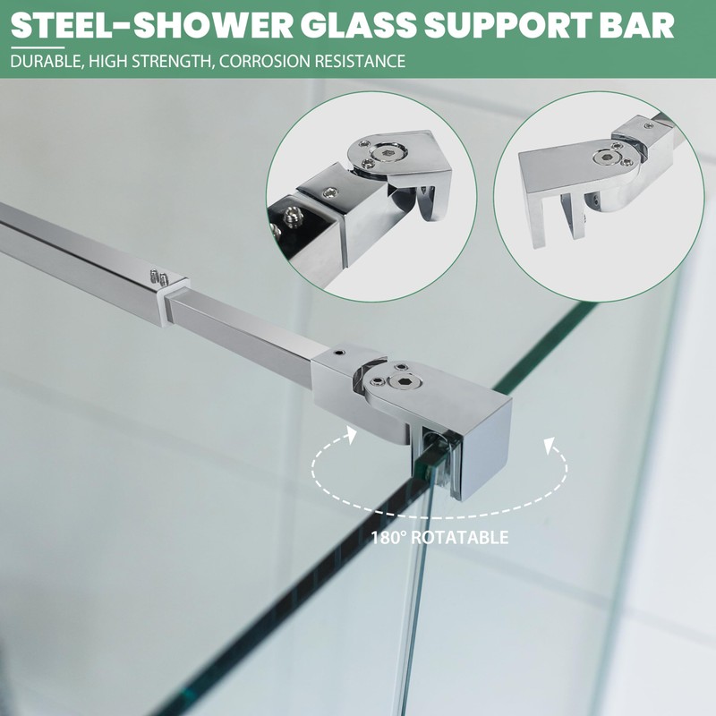 Shower Door Support Bar, Wall-to-Glass Support Arm 450-700mm Long to