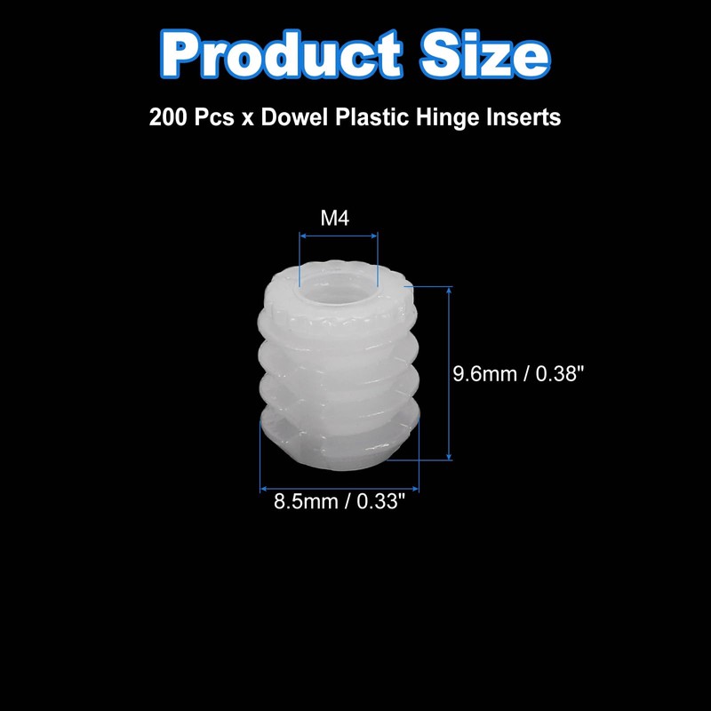 sourcing map 200Pcs 0.33"x0.38" Hinge Dowels, Plastic Dowel Insert for