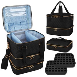 Cheungren Nail Polish Organizer Case - Three Layer Nail Polish Storage Bag with Adjustable Dividers Holds 84 Bottles Nail Polish Nail Lamp Nail Kit Supplies Organizer Box - Black