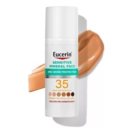 Eucerin Protector Solar Sunscreen Mineral con Color SPF 35 UVA UVB Glow Natural Piel Sensible Oxido de Zinc No Comedogenico Acabado Suave Sin Irritaci