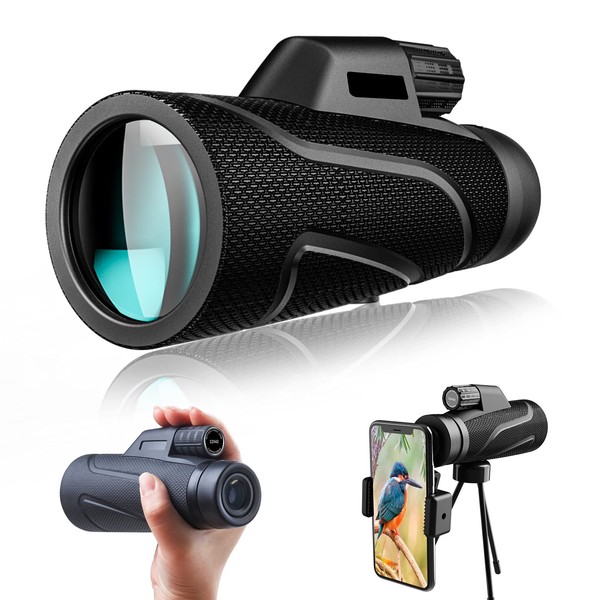 Bailonda 12x42 Zoom Monokular Teleskop Erwachsene, mit Smartphone Halter Stativ,Robuste