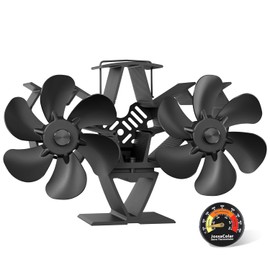 Wood Stove Fan Heat Powered | 12-Blade Non Electric Heat Activated | Cocoon Fan for Fireplace/Pellet/Log Burner with Stove Thermometer | Wood Stove Accessories