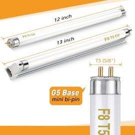 Hiboom 6 Pack F8T5/CW Fluorescent Light Bulbs with Lampholders, 12 Inches Tube Light Bulbs 8W 4100K Cool White T5 Tube Replacement for Under Cabinet Light, Kitchen, RV, Closet