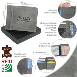 WILD THINGS ONLY !!! Men's Genuine Leather Wallet with RFID Protection and Gift Box, gray, Classic