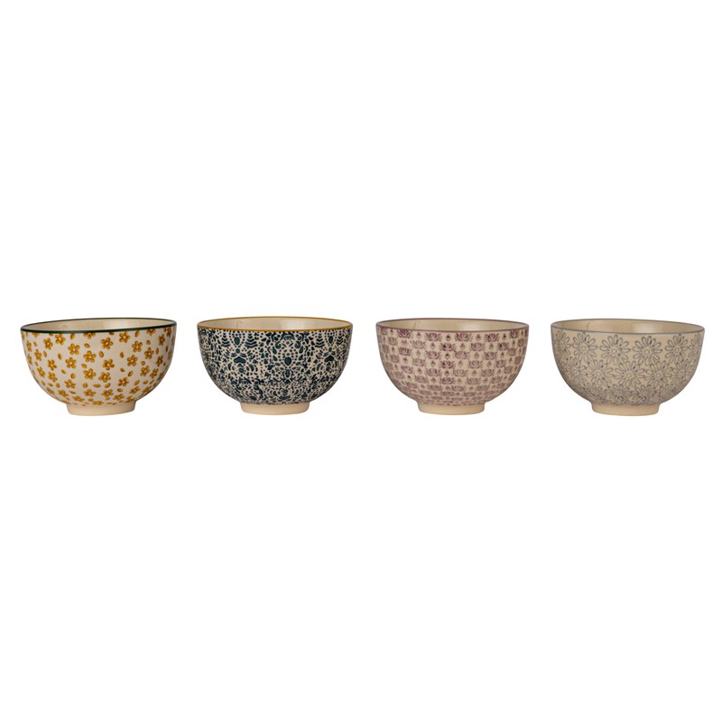 Creative Co-Op Floral Mosaic Stoneware Bowl Set, Multicolor, Set of