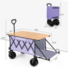 Whitsunday Collapsible Wagon with Tailgate and Big Wheel,Heavy Duty Utility Folding Wagons for Beach Camping Outdoor Purple