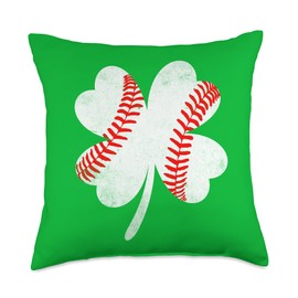 Baseball St Patricks Day Boys Girls Men Women Shamrock Green Throw Pillow