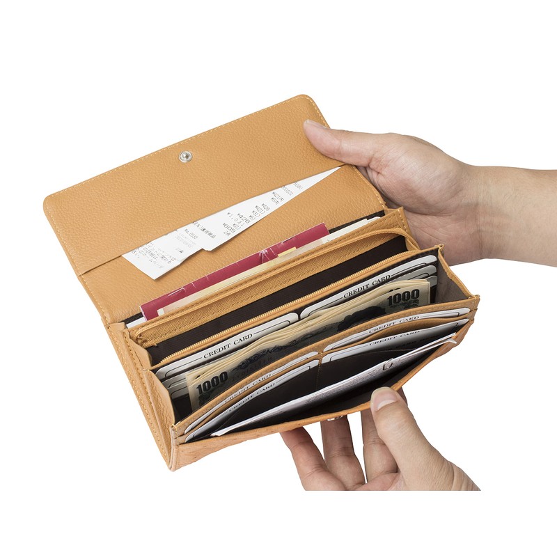 Kyowa Ostrich Long Wallet, Women's, Genuine Leather, Half Point, navy