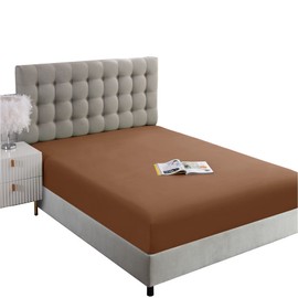 Ghooss Twin XL Fitted Sheet-Soft Microfiber Bottom Sheet for Bed-Deep Pocket up to 14 Inche-Wrinkle Free and Stay in Place-1 Pack,Mocha